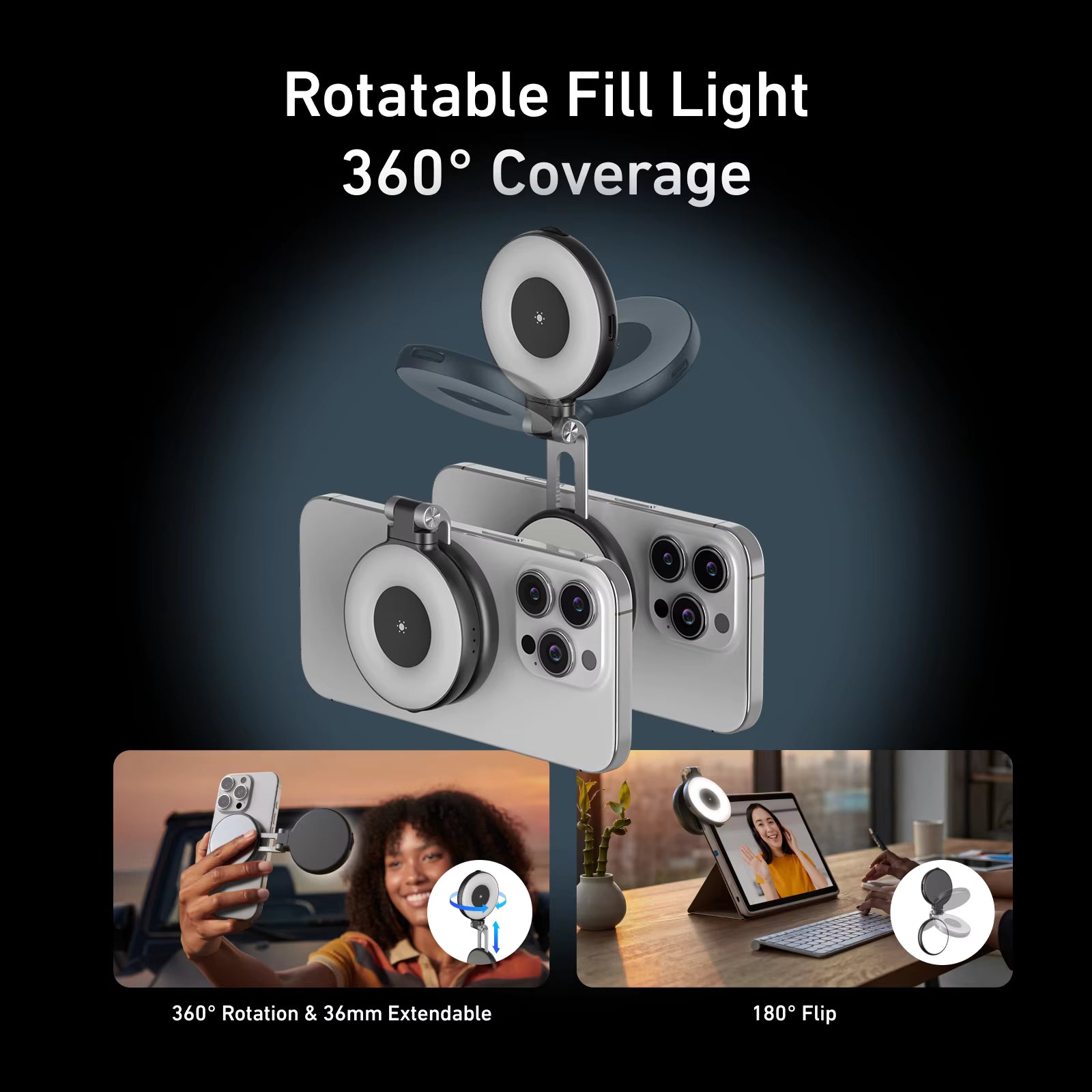 MagSafe Snap-on Portable Ring Light | Create high-quality photos and videos anywhere — with pro-looking even on the go