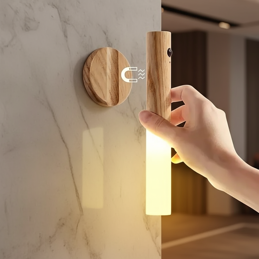 مصباح ليلي خشبي ذكي