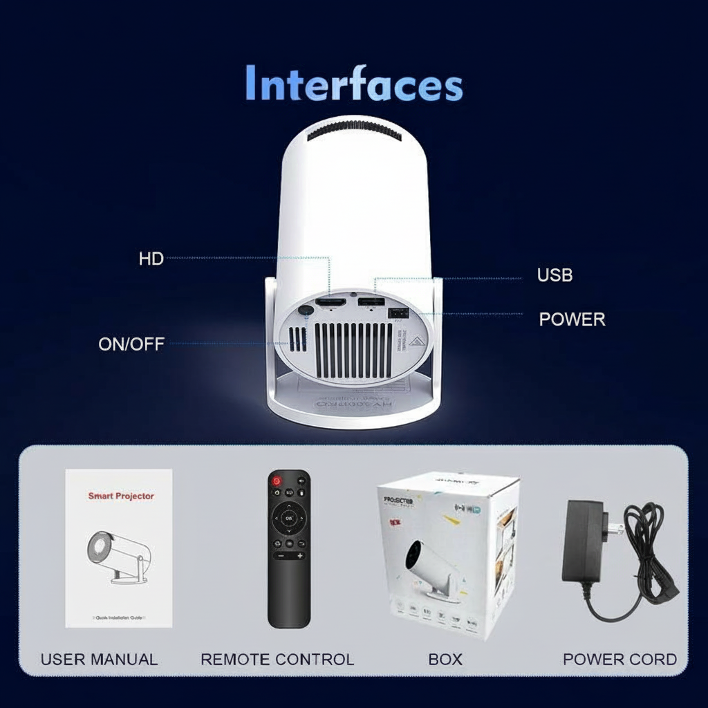 Portable 4K Mini Projector with built-in apps | Finally make “movie night at home” possible: set it up, project and enjoy — on a wall or ceiling